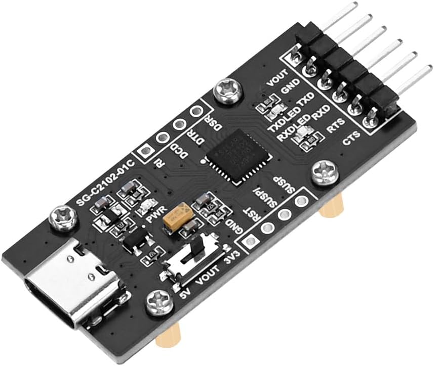 CP2102 USB to UART Serial Converter Module, Type-C Interface, 3.3V/5V Switchable, with CTS/RTS Flow Control, Compatible with Windows, Linux, Mac OS, for Arduino, Raspberry Pi