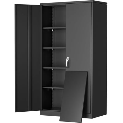 72" H Metal Storage Cabinet, 36" W x 18" D Black Locking Metal Garage Storage Cabinet with Doors and 4 Adjustable