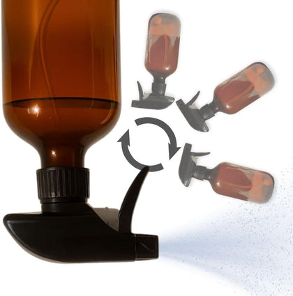 360° Heavy Duty Spray Bottle 16oz (2 Pack) | Upside Down Spray Bottles | All Purpose Plastic Amber Spray Bottles