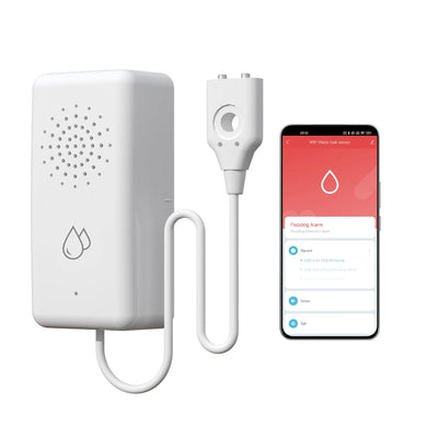 WiFi Water Leak Detector, Smart Water Sensor with Cable, 85dB Audio/App/SMS/Email Alarm, Rapid Leak Detection for
