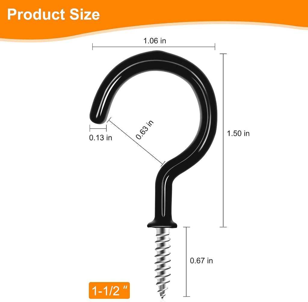 Cup Screw Hooks,1-1/2 inch Vinyl Coated Ceiling 45 Pack Screw in Hooks Plant Hanger Kitchen Cup Hooks Great for