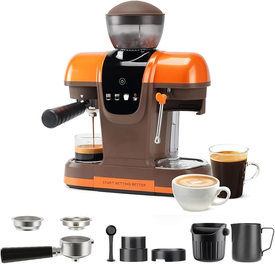 Semi-Automatic Espresso Machine with Grinder, 20 Bar Professional Coffee Maker with Milk Frother, Latte & Cappuccino