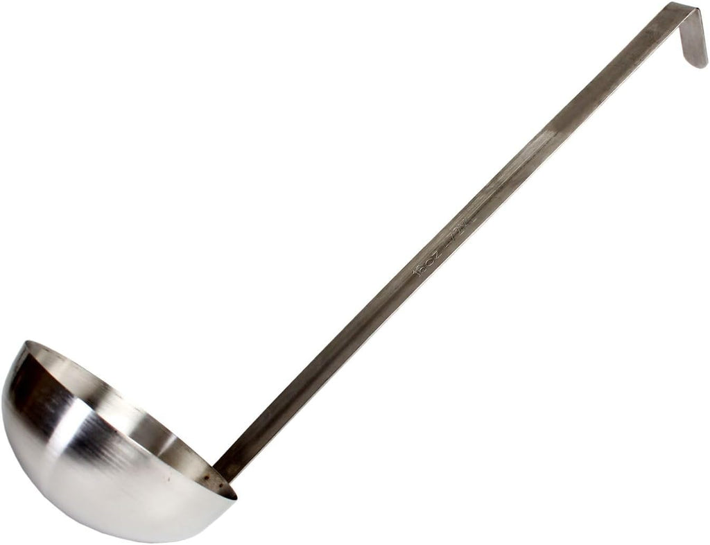 16 oz Stainless Steel Ladle with Long Hooked Handle Commercial Grade Portion Control Measuring Spoon for Soup Sauce