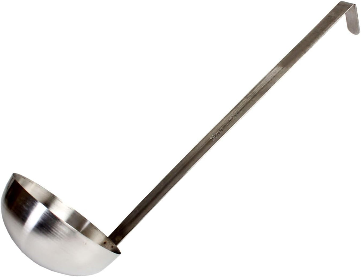 16 oz Stainless Steel Ladle with Long Hooked Handle Commercial Grade Portion Control Measuring Spoon for Soup Sauce