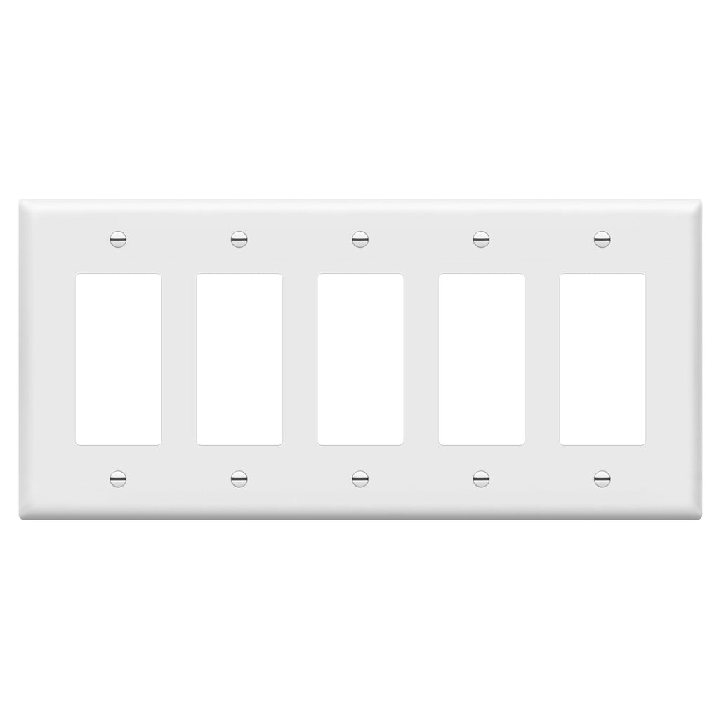ENERLITES 5-Gang White Mid-Size Decorator Switch Outlet Wall Plate Cover