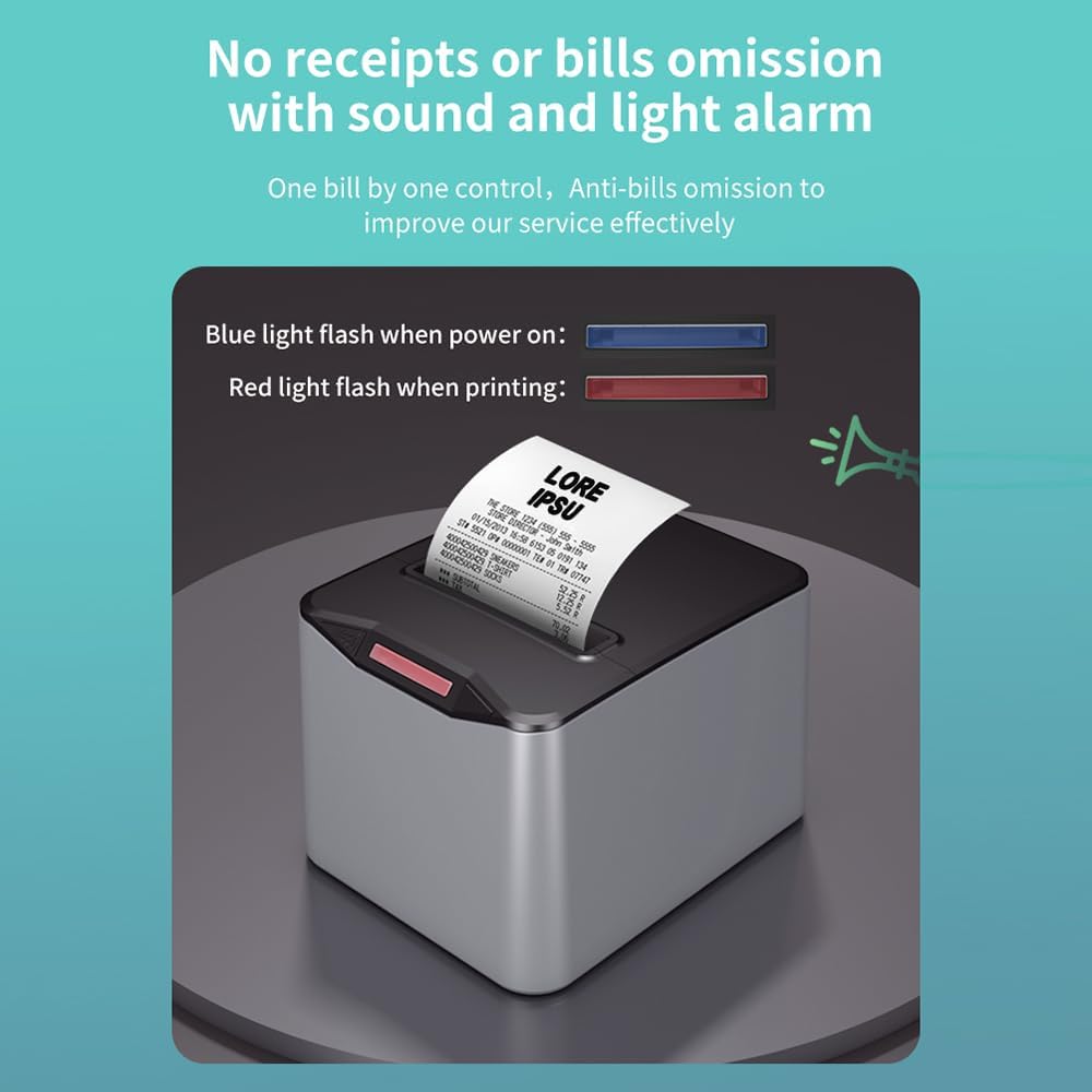 Thermal Receipt Printer 80mm Desktop Direct Thermal Printing USB+LAN Connection High Speed with Auto Cutter Large