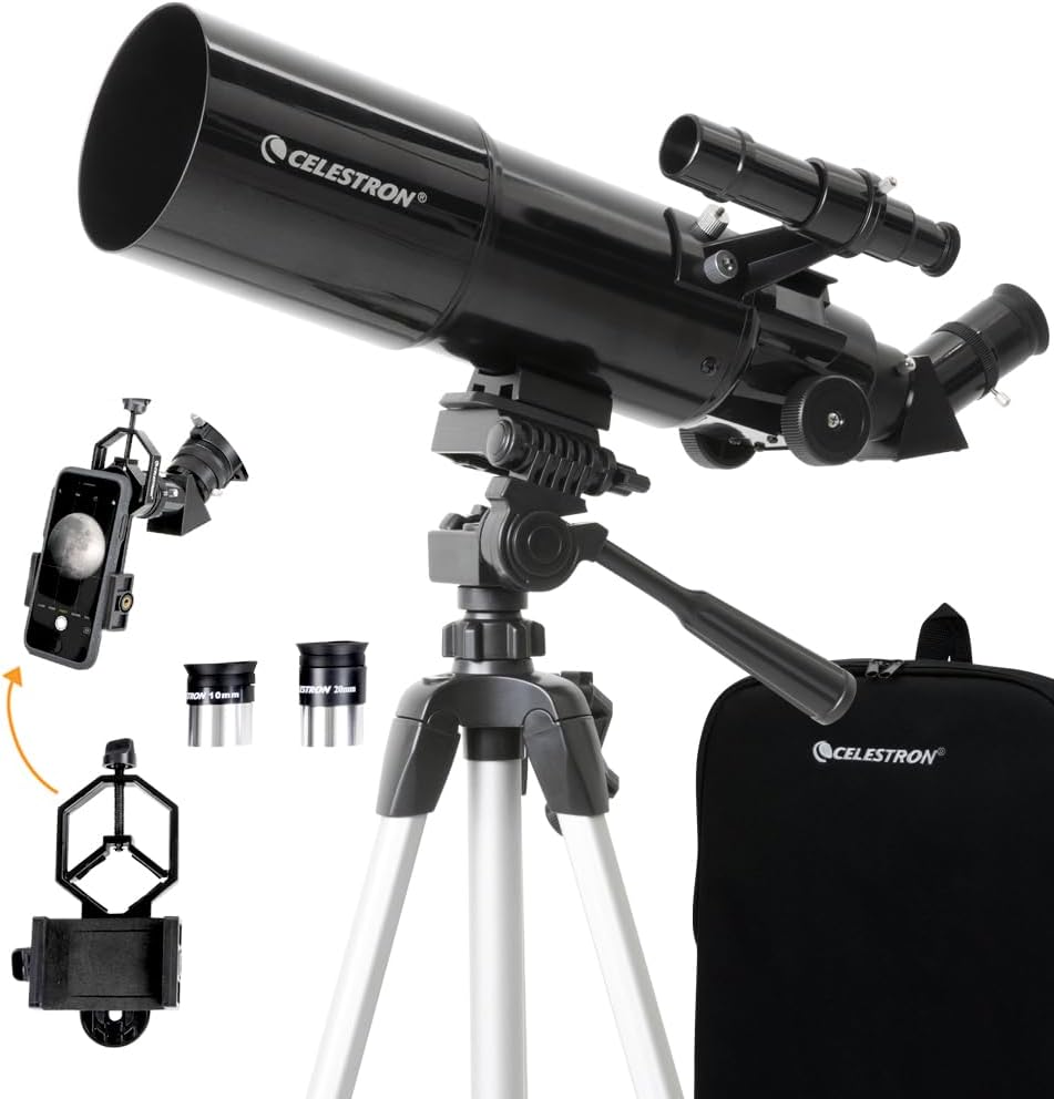 Travel Scope 80mm Telescope Kit with Backpack, Smartphone Adapter | 80mm Refractor Telescope Kit, Large Lens for