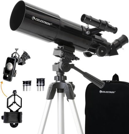 Travel Scope 80mm Telescope Kit with Backpack, Smartphone Adapter | 80mm Refractor Telescope Kit, Large Lens for