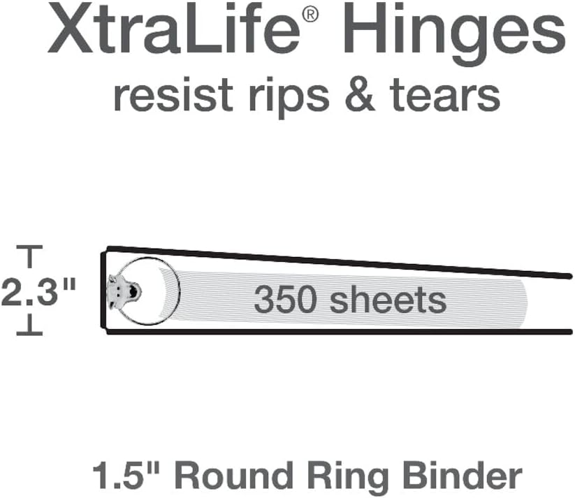 Cardinal 3 Ring Binders, Binders for School and Office, Durable 1.5 Inch, Round Rings, Holds 350 Sheets, ClearVue