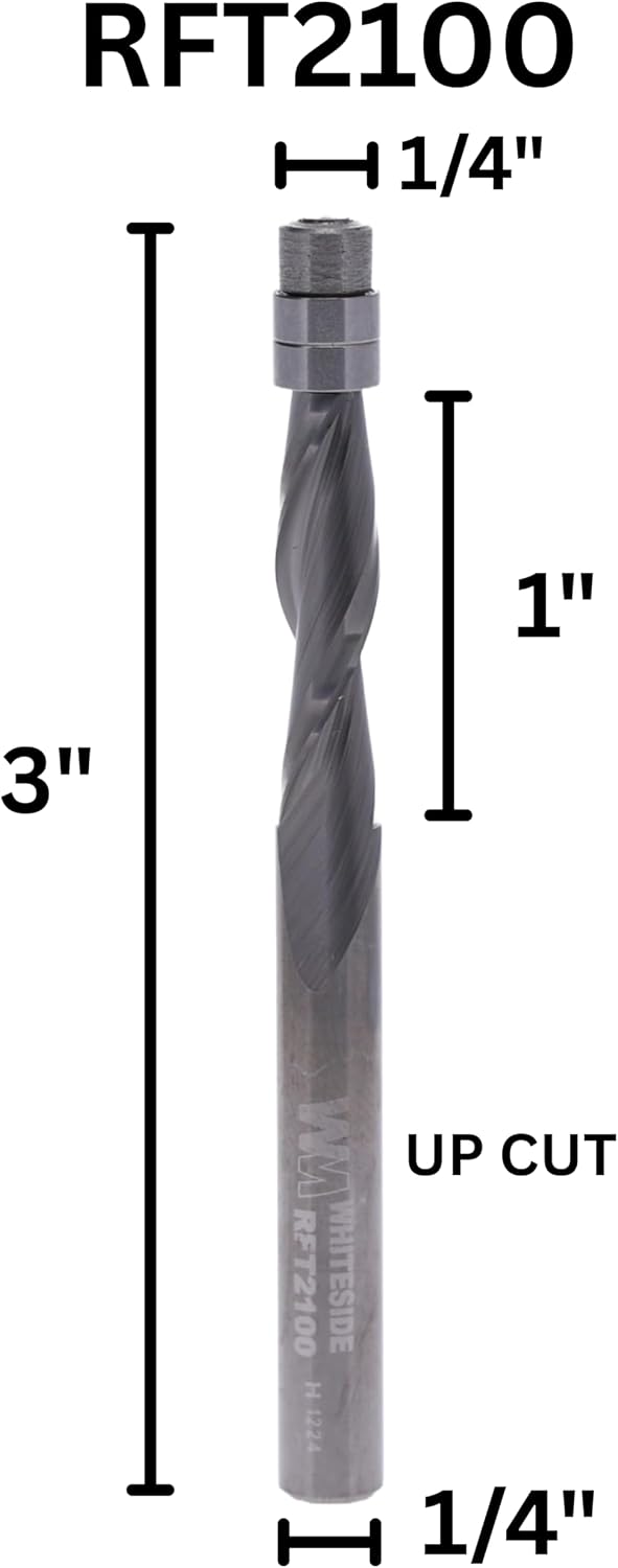 Whiteside RFT2100 Spiral Upcut Flush Trim Router Bit: 1/4 Inch Cutting Diameter, 1/4 Inch Shank, 1 Inch Cutting
