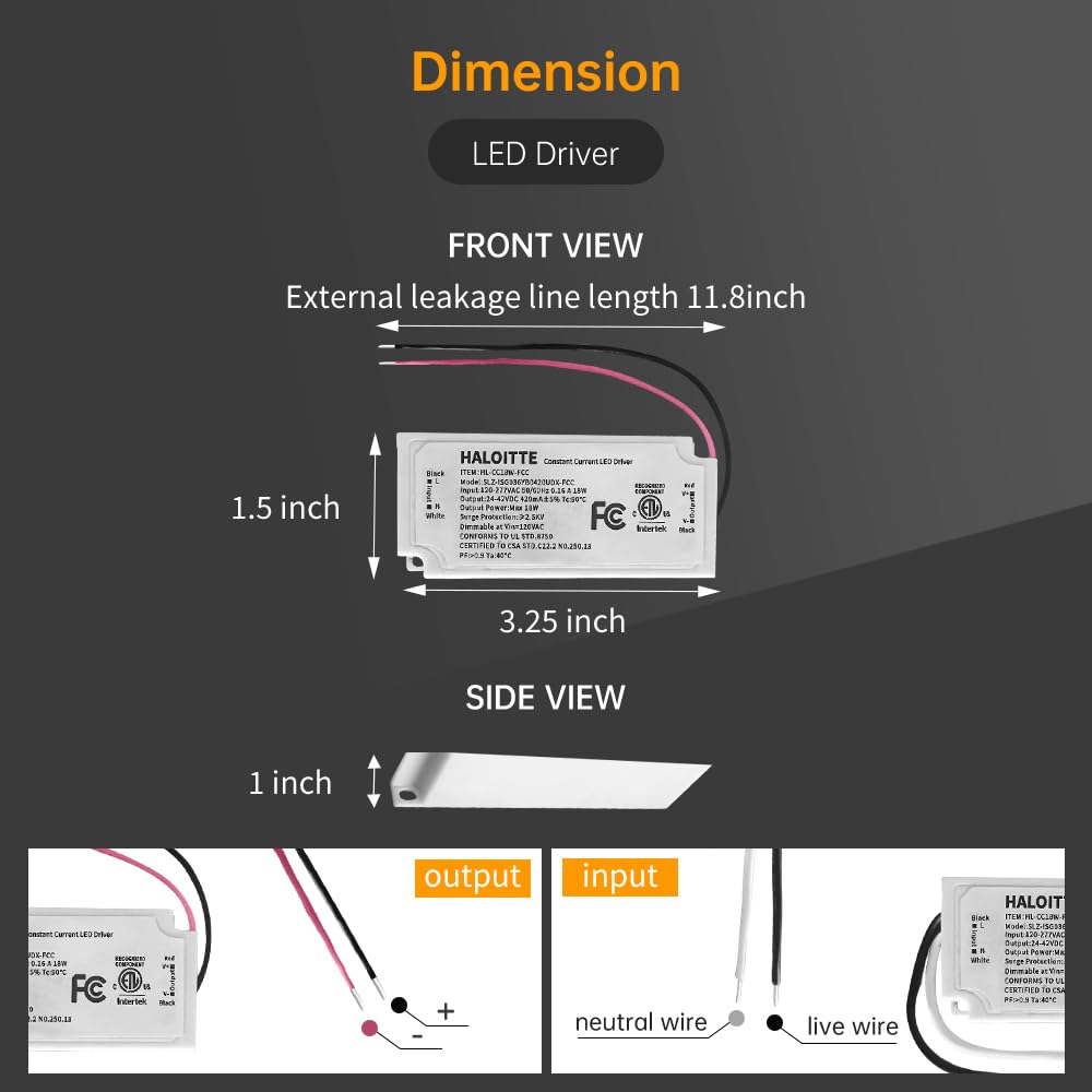 18W Constant Current LED Driver, ETL FCC Listed, 1PK