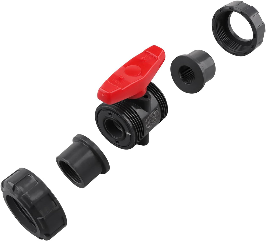 DERNORD 2 Pack PVC True Union Ball Valve NPT Threaded with Full Port, EPDM O-Rings, and Reversible PTFE Seats, Rated at 200 PSI (1 Inch NPT Threaded)