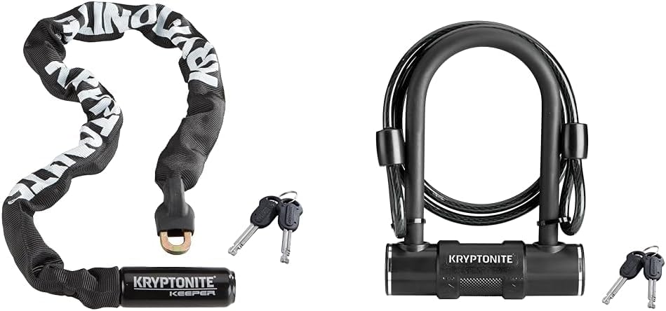 Bike Lock Bundle - 2.8ft Steel Chain Lock with Keys and U-Lock with 4ft Braided Steel Cable for Bikes, Motorcycles