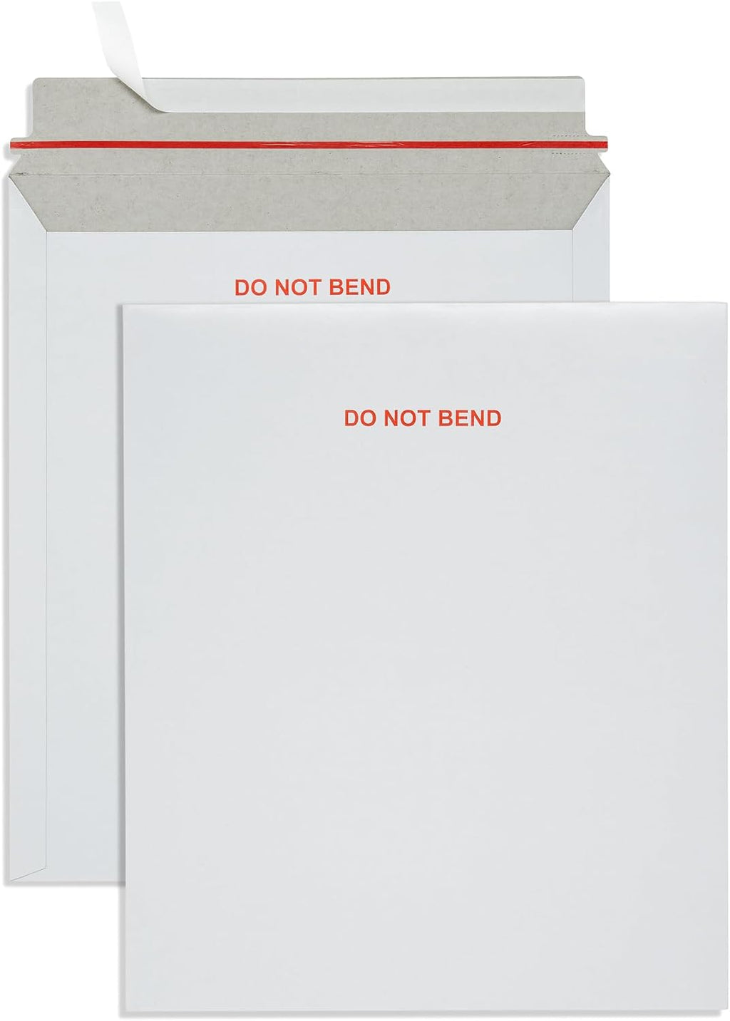 25 12.75" x 15" Rigid Mailers, Self Seal, Do Not Bend | White cardboard, stay-flat rigid, peel and seal, protects