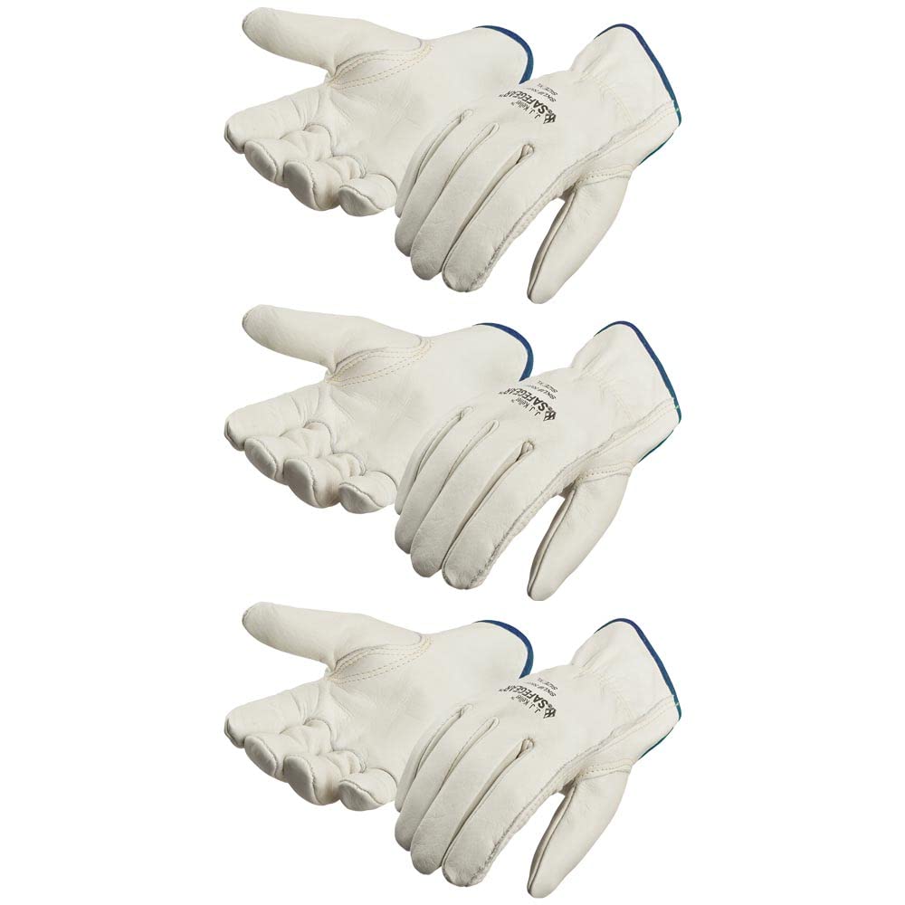 SAFEGEAR X-Large Cowhide Leather Work Gloves with Keystone Thumb, 3 Pack