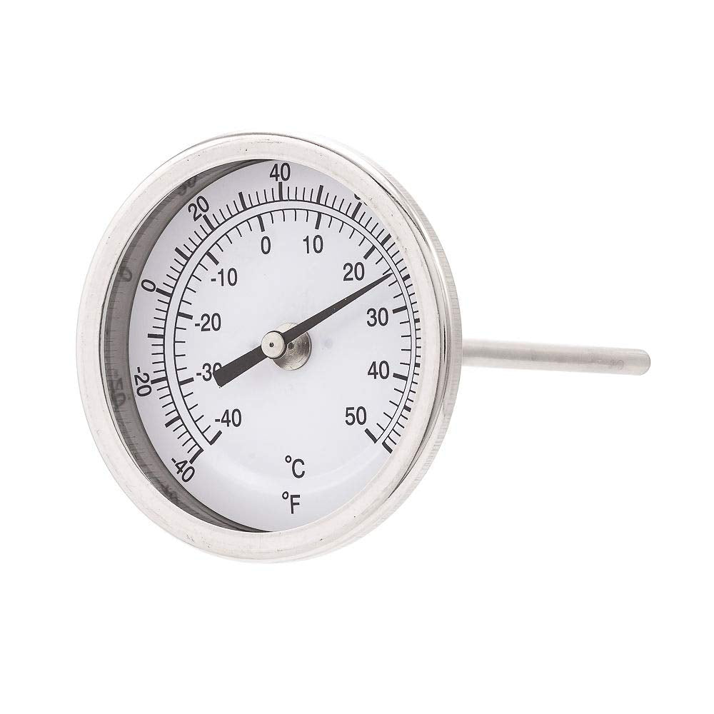 PIC Gauges B3B6-AA SS Case Bimetal Thermometer, 316 SS Stem, Back Angle Connection, 3" Dial, 6" Stem Length, -40/120° F & -40/50° C Temperature Range