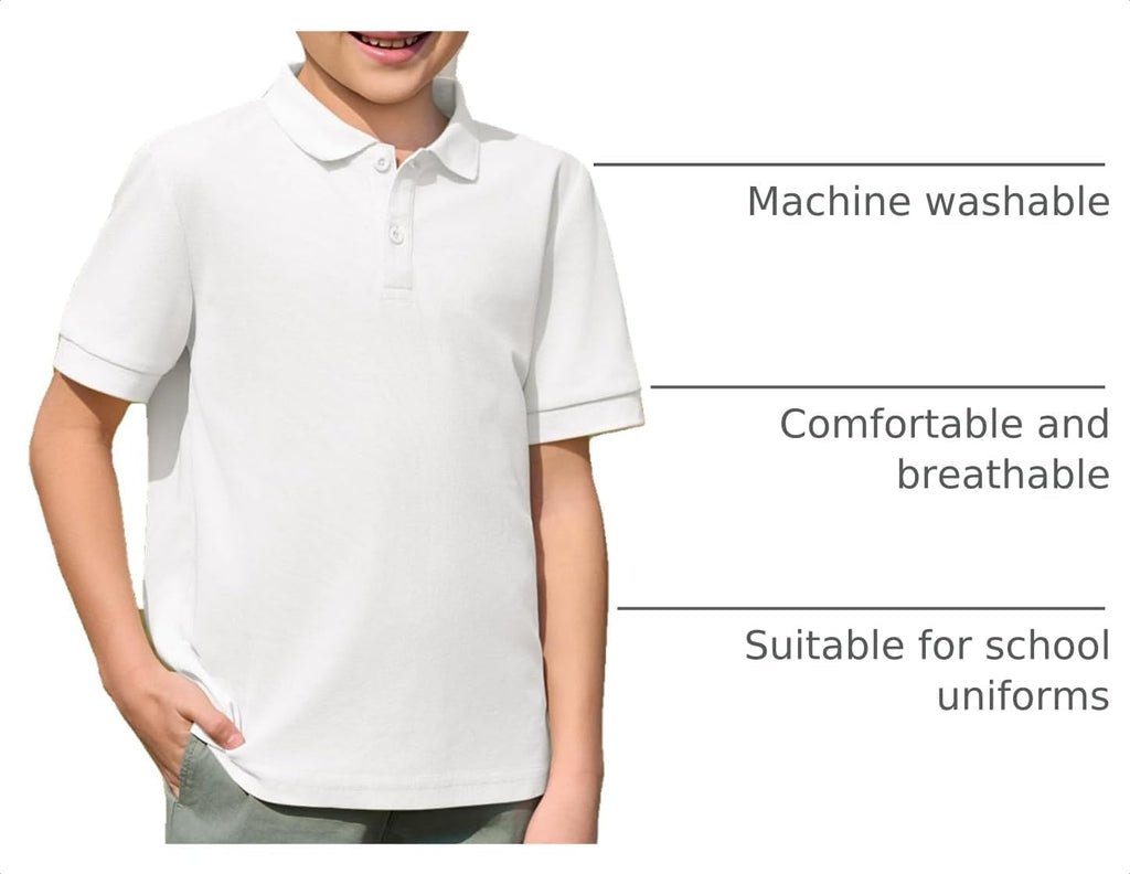 Boys Short Sleeve Pique Polo Shirt School Uniform Shirts for Kids 5-14 Years