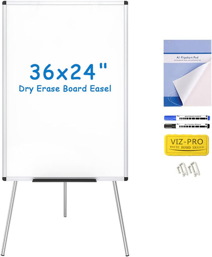 Whiteboard Easel, 36 x 24 Inches, Portable Stand Dry Erase Board | 3' x 2', Height Adjustable, Aluminium Frame