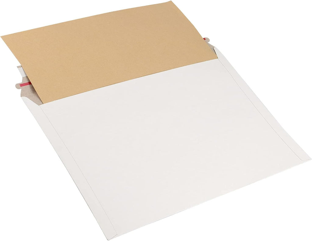 100 Pack 9x 12 Inch Stay Flat Mailers, 250 gsm Self Seal White Cardboard Envelopes, Stay Flat Envelopes for Files