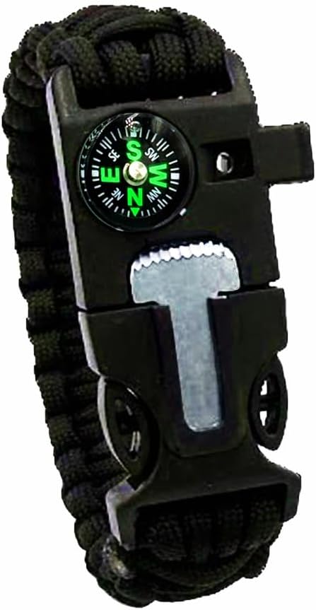 550 Paracord Survival Bracelet with Magnetic Liquid Compass, Ferro Rod Fire Starter, Scraper Tool and Emergency