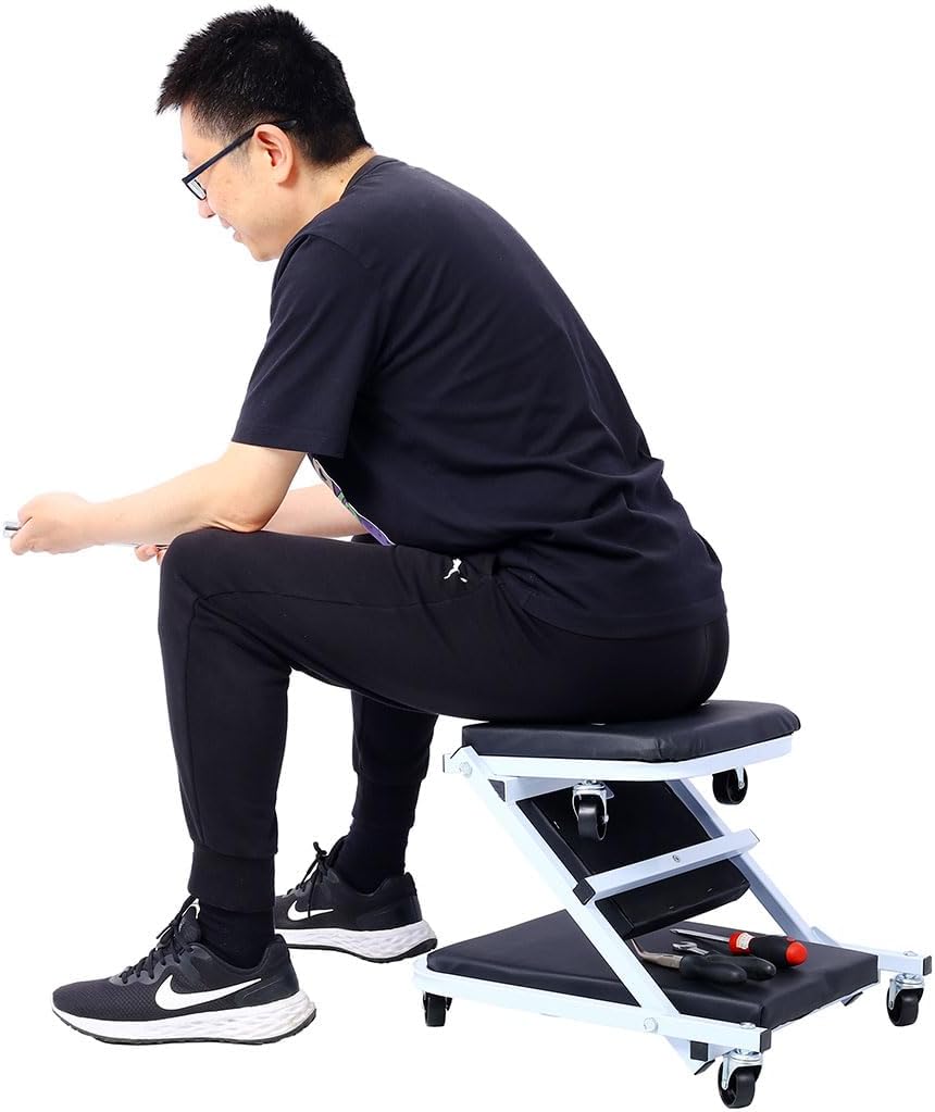 2 in 1 Mechanic Creeper Seat, Rolling Z Creeper with 6 Wheels, Heavy Duty Garage Stool & Low Profile Automotive