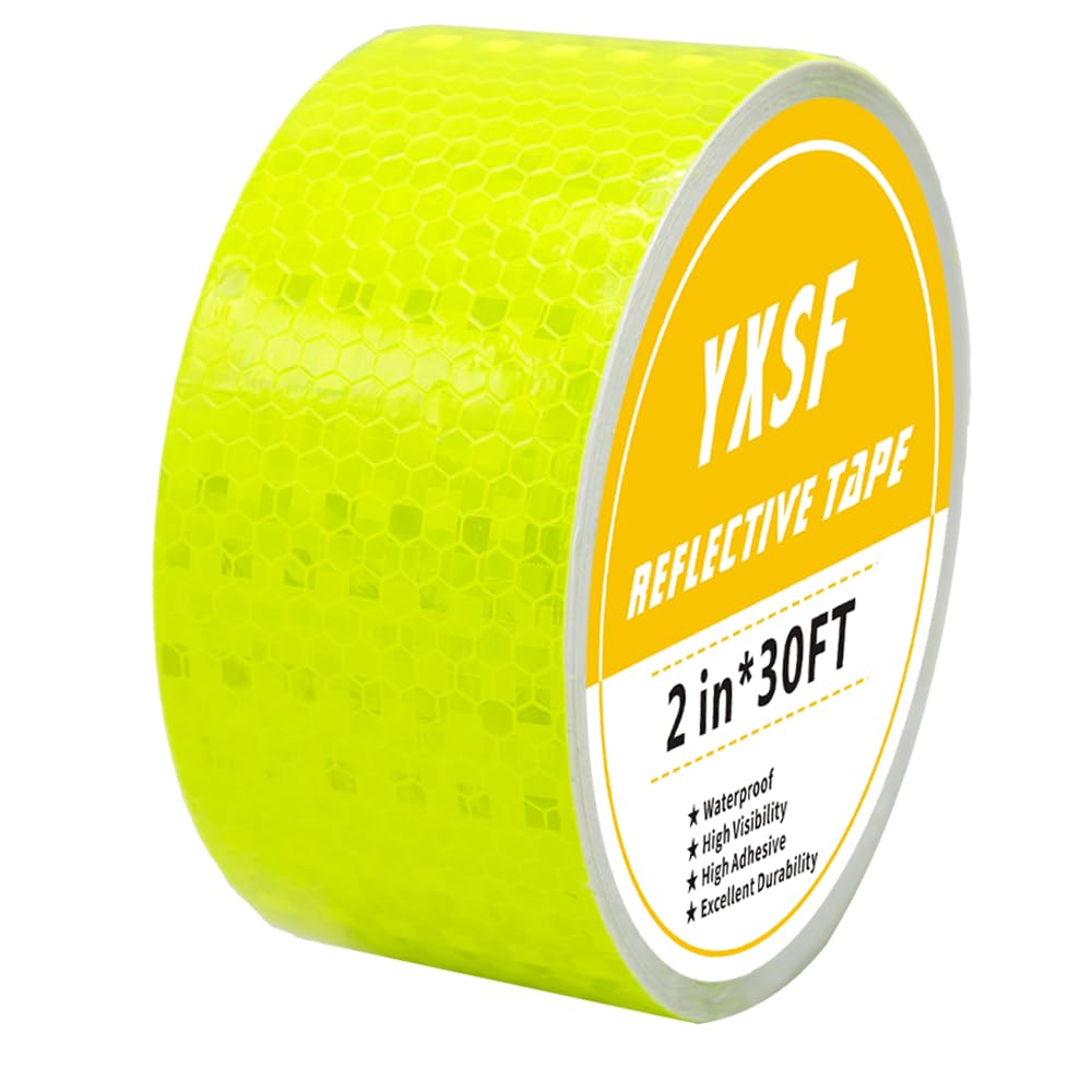 Yellow Fluorescent Reflective Tape,2 Inch×32 Feet Reflector Strips,High Visibility Outdoor Waterproof Self-Adhesive