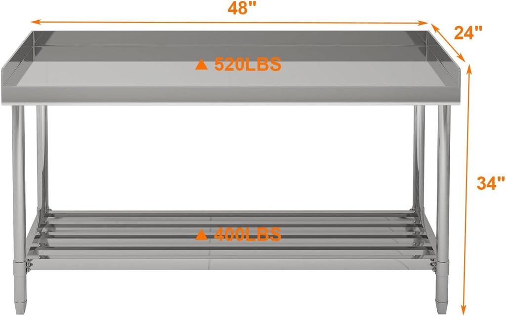 48x24 NSF Stainless Steel Prep Table - Commercial Backsplash