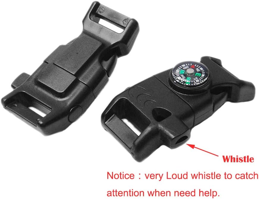 5/8" Compass Whistle Buckle Plastic Paracord Bracelet Outdoor Camping Emergency Survival Travel Kits