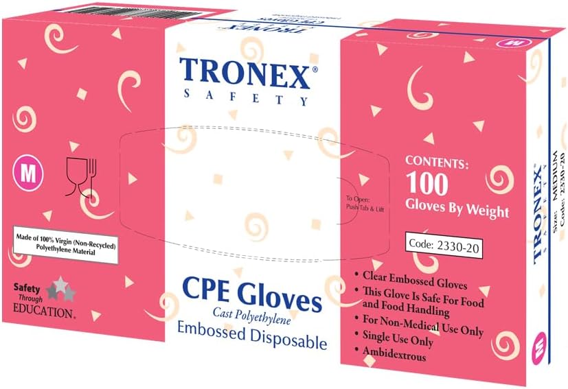 2330 Food Safe Cast Polyethylene CPE Embossed Clear Plastic Poly PE Disposable Gloves for Sushi, Sandwich, and Bakery