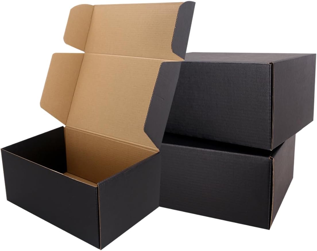 Shipping Boxes, 10Pcs Black 12x9x4in Corrugated Cardboard Box