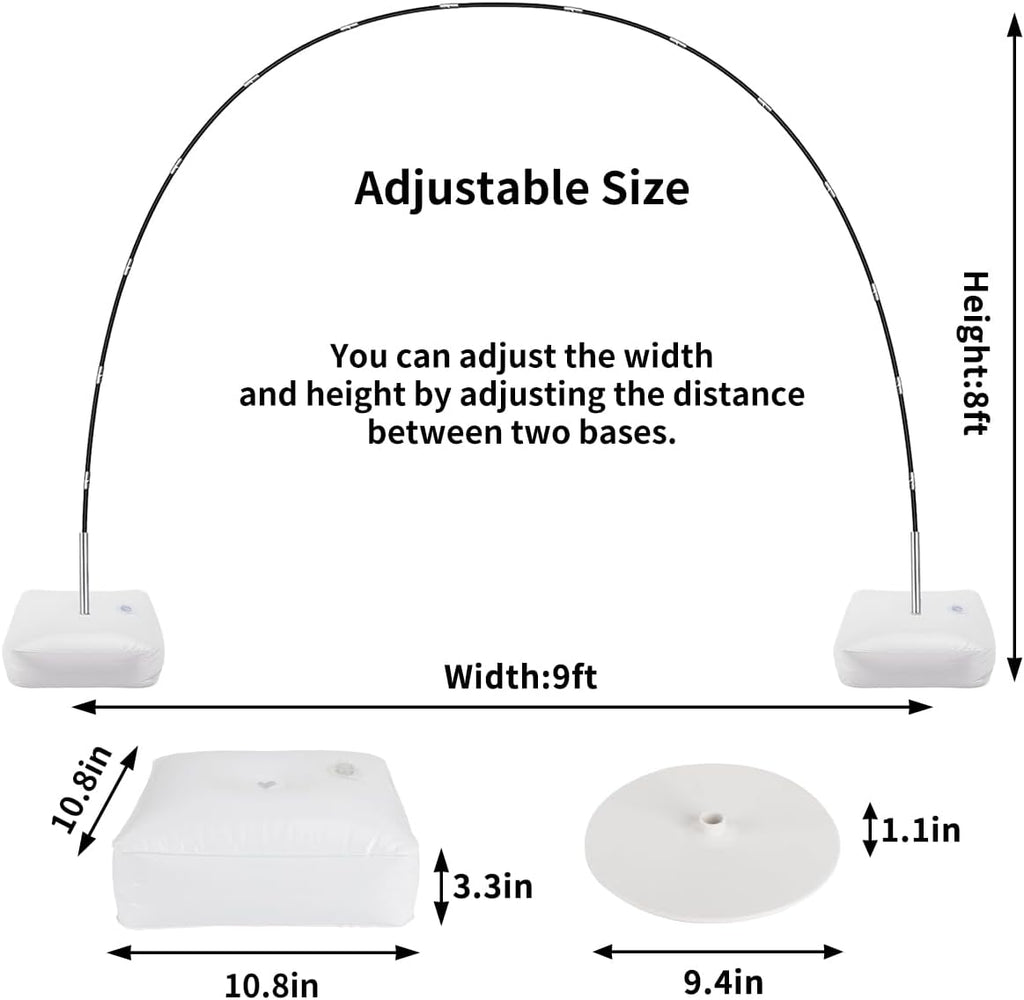 Balloon Arch Kit, 8ft Tall & 9ft Wide Adjustable Balloon Arch Frame Stand with 2 PVC Bases,2 Water Fillable Bags
