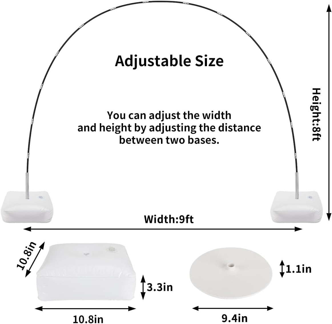 Balloon Arch Kit, 8ft Tall & 9ft Wide Adjustable Balloon Arch Frame Stand with 2 PVC Bases,2 Water Fillable Bags