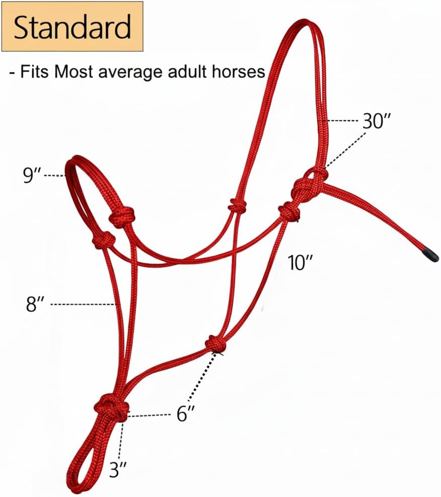 Rope Horse Halter, Braided Training Halter with Hand-Knotted Design, Multiple Sizes for Yearling, Small, Mule &