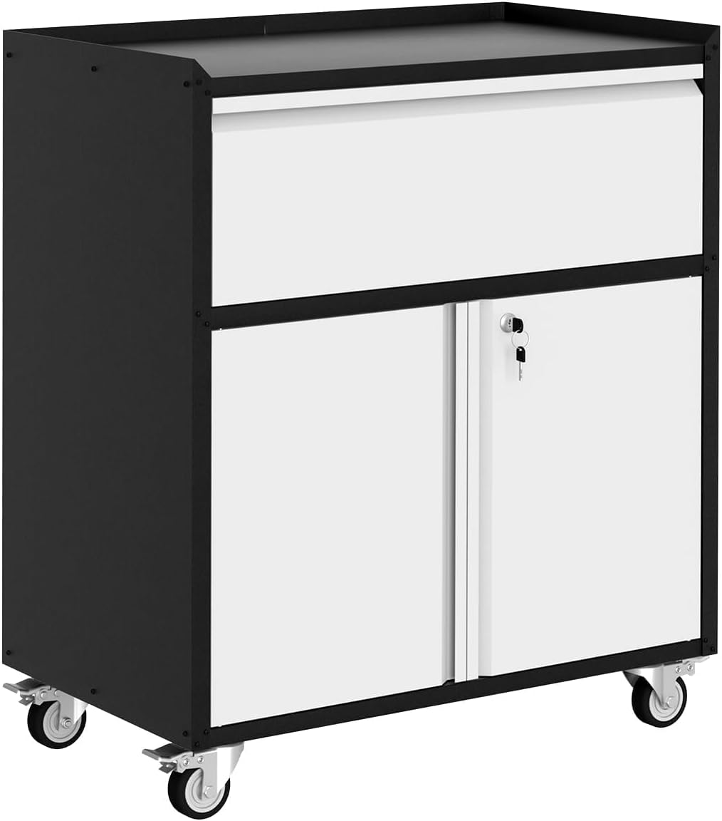 Rolling Tool Cabinet with Drawer, Heavy Duty Metal Storage Cabinet with Adjustable Shelf, Mobile Utility Tool Cart