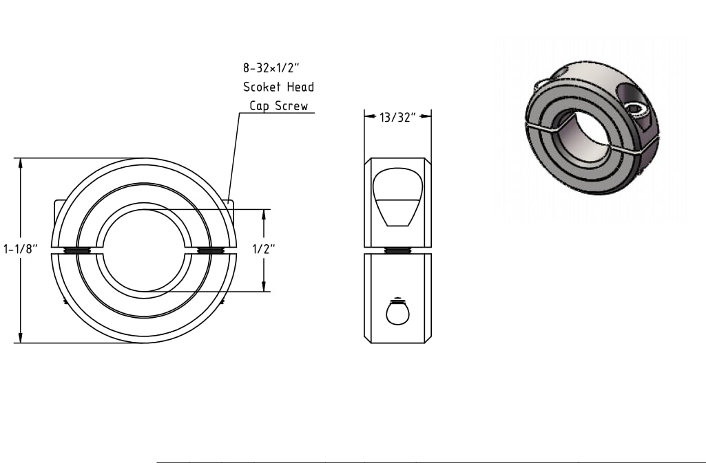 Bore 1/2'' Double Split Shaft Collar Two-Piece Clamping Collar Aluminum Alloy Set Screw Suitable for Machinery and Industrial (4, 1/2)