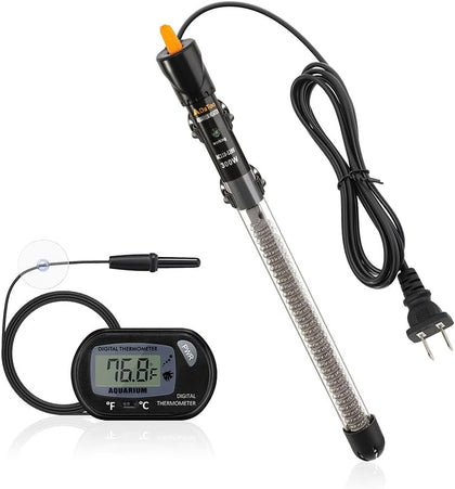 300W Adjustable Knob Aquarium Heater Submersible Fish Tank Heater with Digital Thermometer for Saltwater and