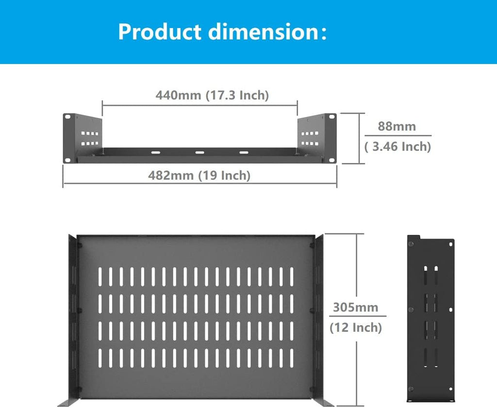 2U 19" Universal Vented Rack Mount Cantilever Server Shelf