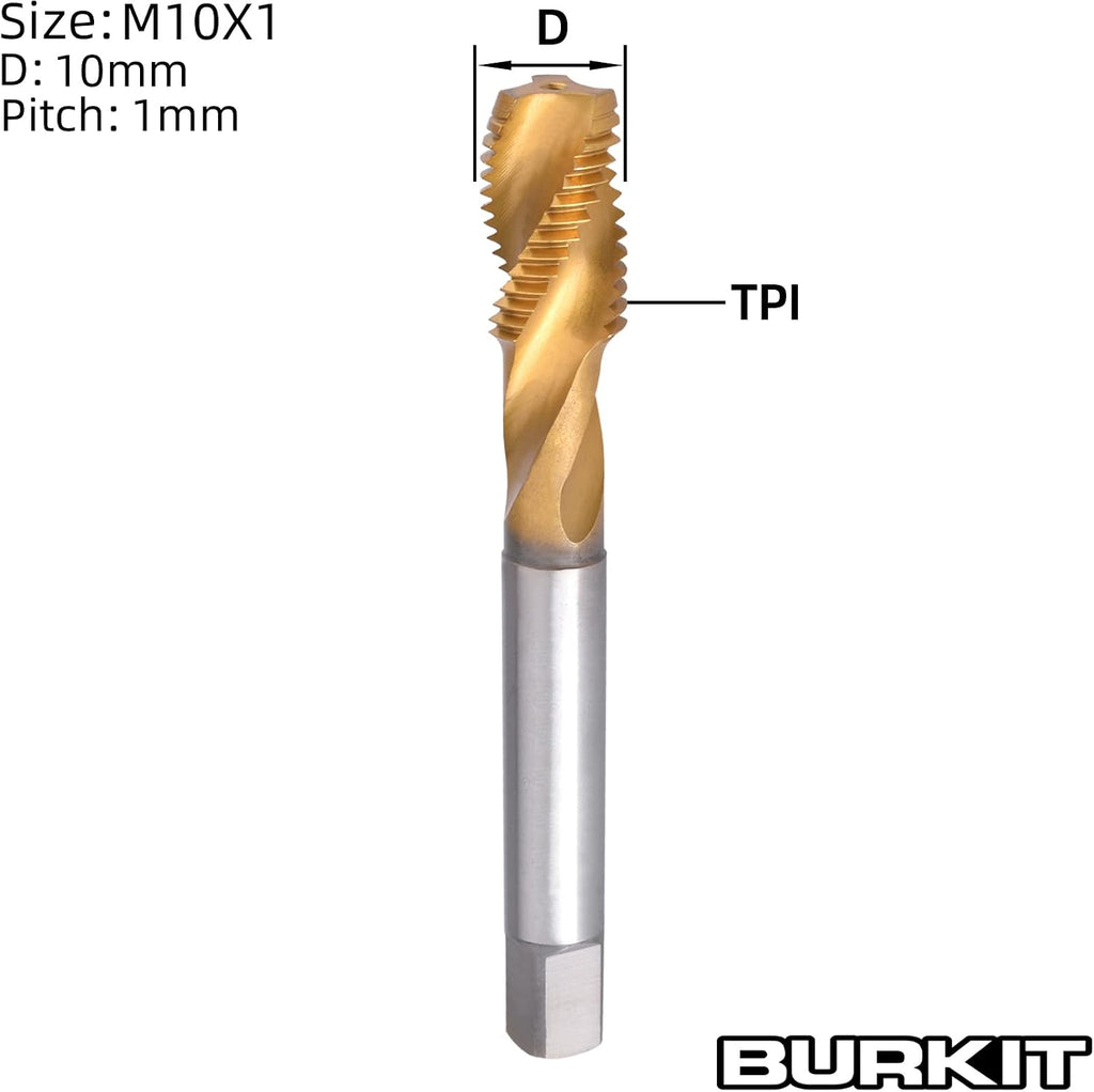 Burkit M10 X 1 Titanium Coating Spiral Flute Tap