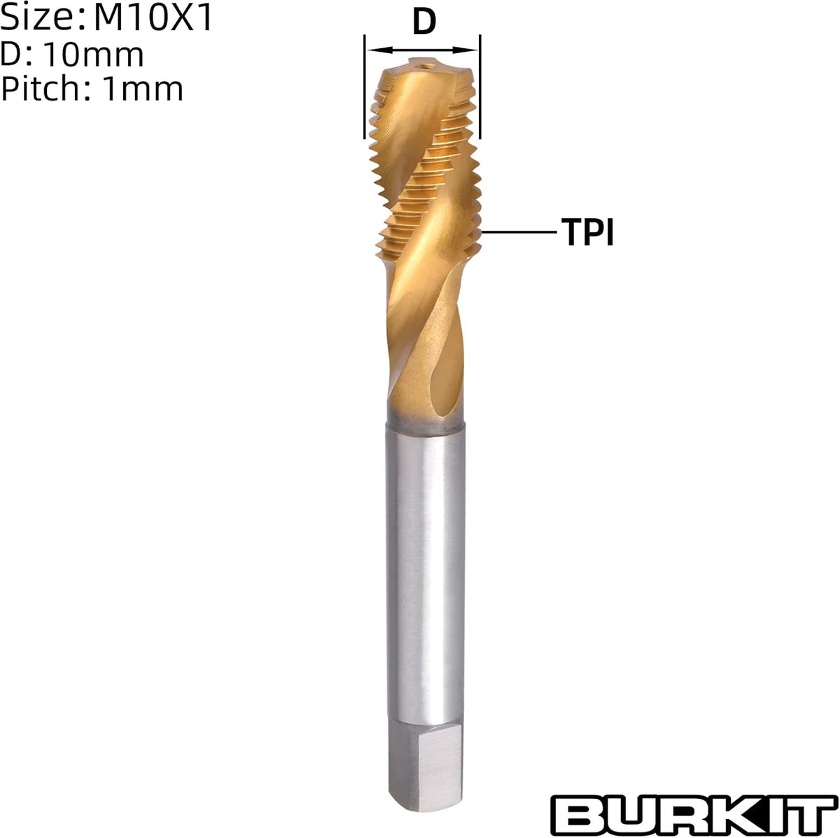 Burkit M10 X 1 Titanium Coating Spiral Flute Tap