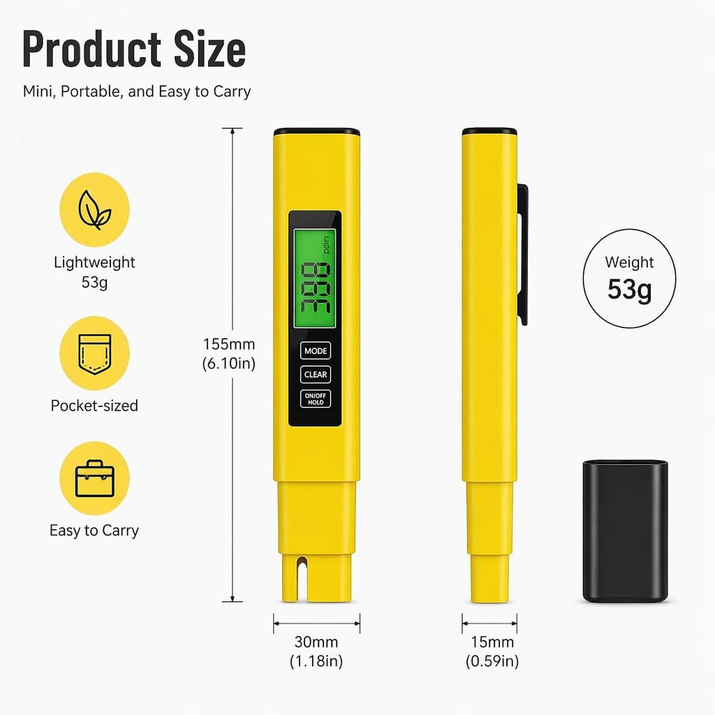 3-in-1 TDS Meter, EC/TDS/Temperature (°C/°F)，Water Tester, LCD Display, Drinking Water & Pool Quality