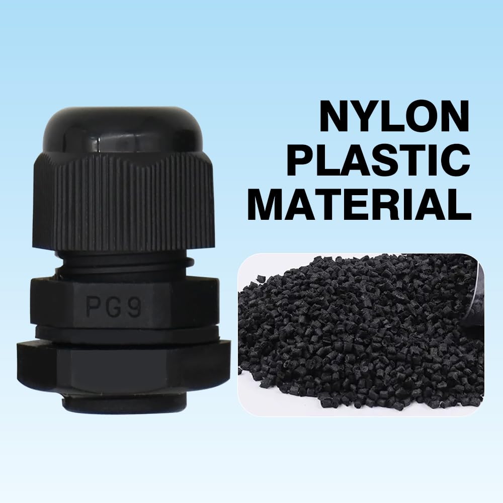 MAKERELE PG9 Nylon Cable Gland, IP68 Waterproof, 4-8.2mm, 20 Pack, Black