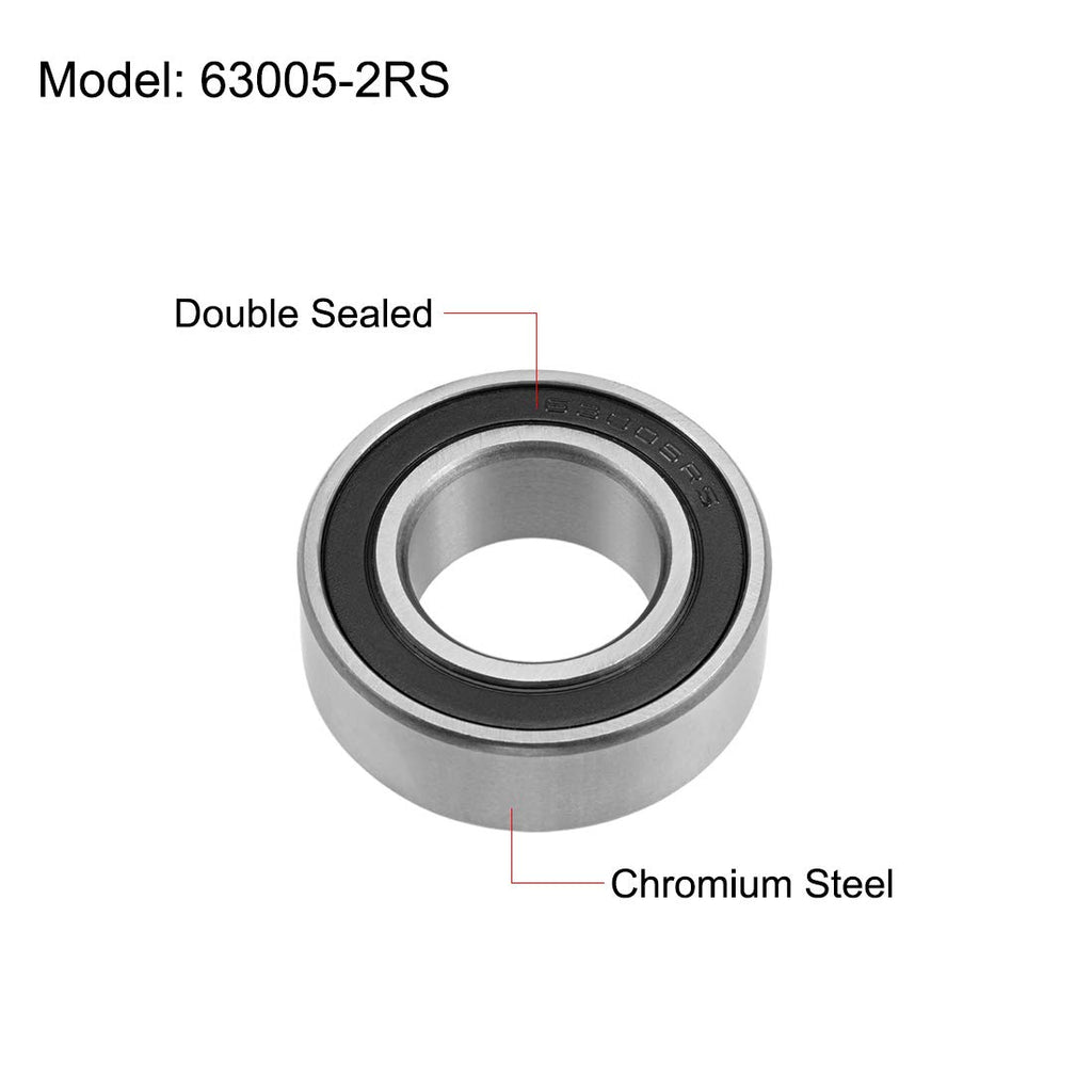 uxcell 63005-2RS Deep Groove Ball Bearings 25mm x 47mm x 16mm Double Sealed Chrome Steel Z2 ABEC1
