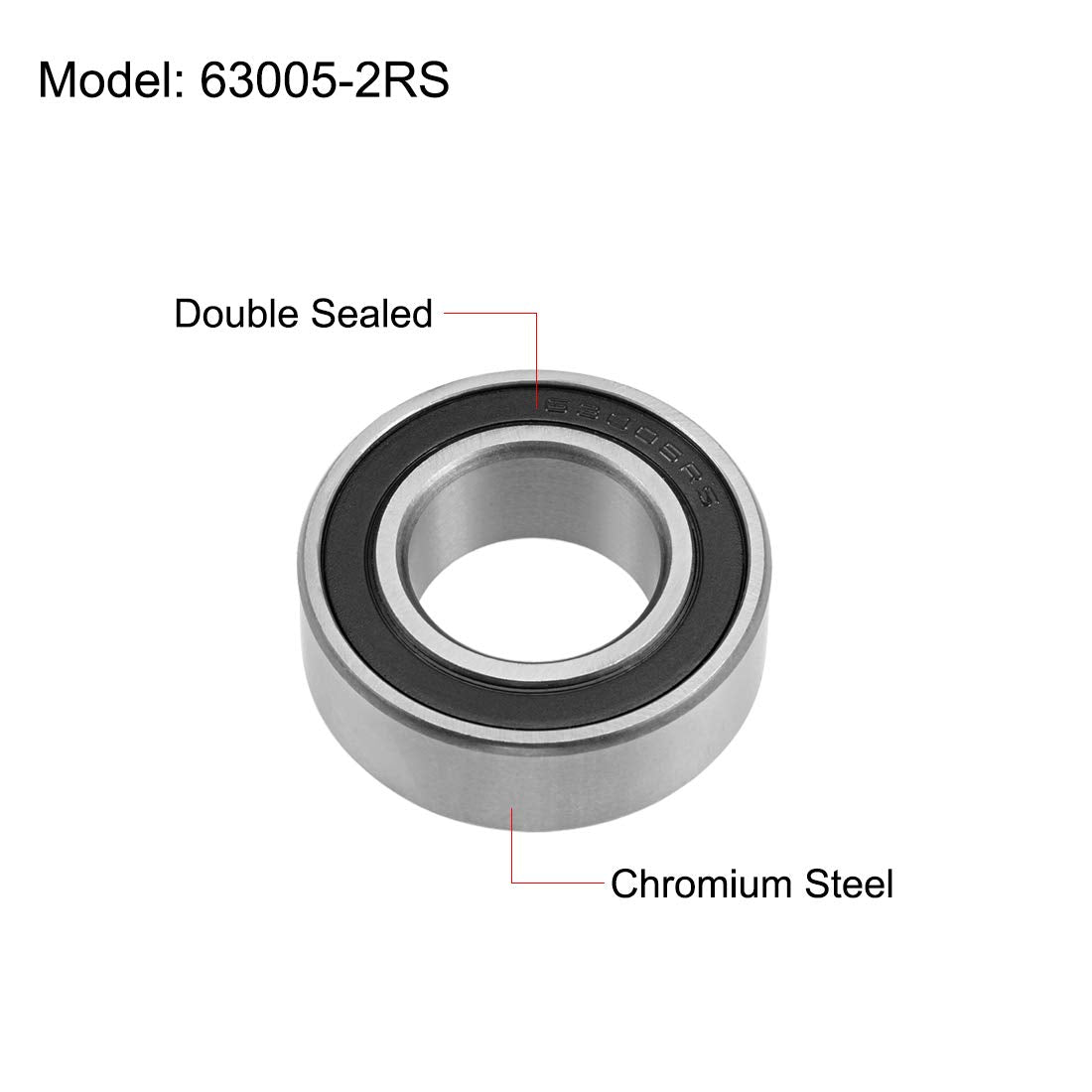 uxcell 63005-2RS Deep Groove Ball Bearings 25mm x 47mm x 16mm Double Sealed Chrome Steel Z2 ABEC1
