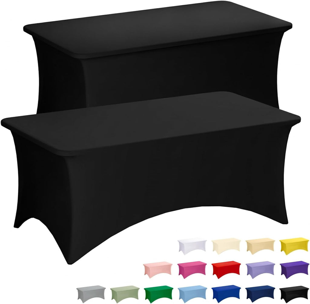 2 Pack 6FT Black Tablecloth Rectangle Spandex Fitted Table Cover
