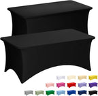2 Pack 6FT Black Tablecloth Rectangle Spandex Fitted Table Cover