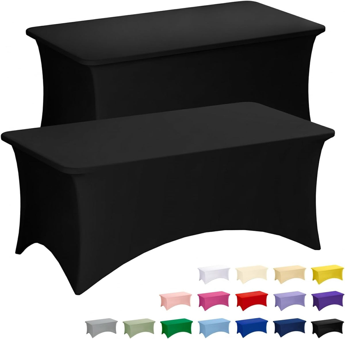 2 Pack 6FT Black Tablecloth Rectangle Spandex Fitted Table Cover
