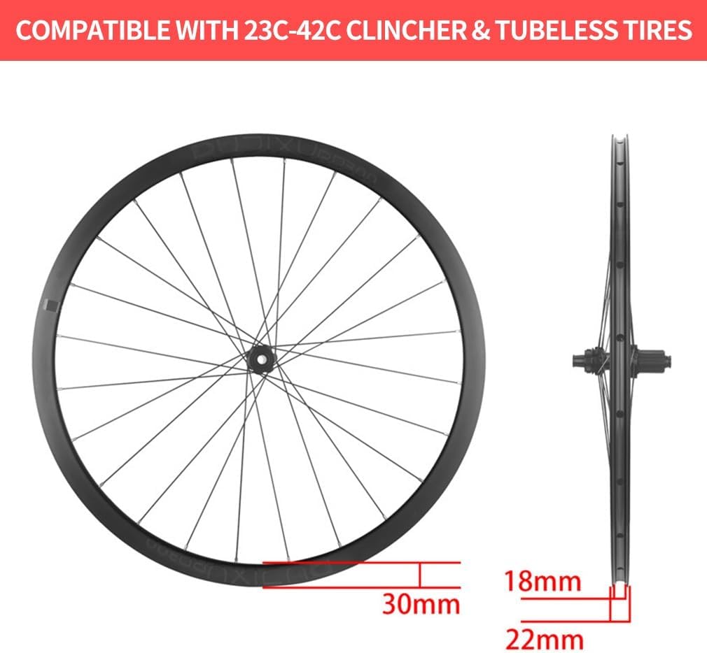 700C Gravel Road Bike Wheelset 30/35mm Ultralight Aluminum Double Wall Rims Center Lock Thru Axle, Tubeless Ready