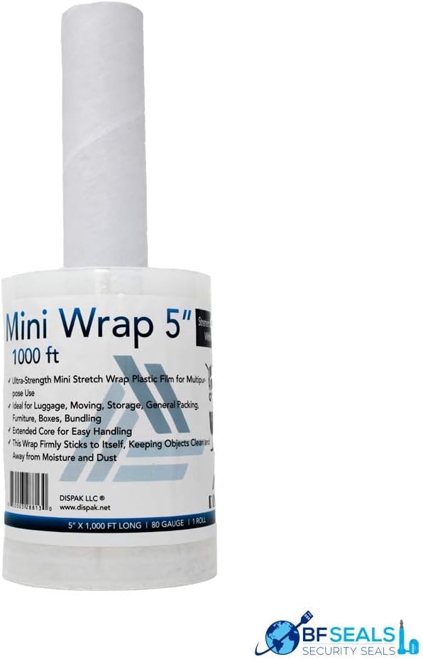 Mini Stretch WRAP Film, Handle 5" Packaging 1000 Ft. 80 Gauge