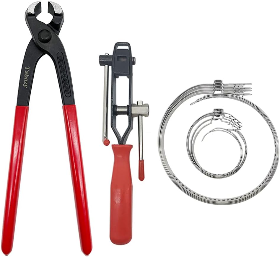 CV Joint Banding Tool with Cutter, Ear Clamp Pliers with 8pcs Single Ear CV Boot Clamps Tool Kit, Ear Boot Tie