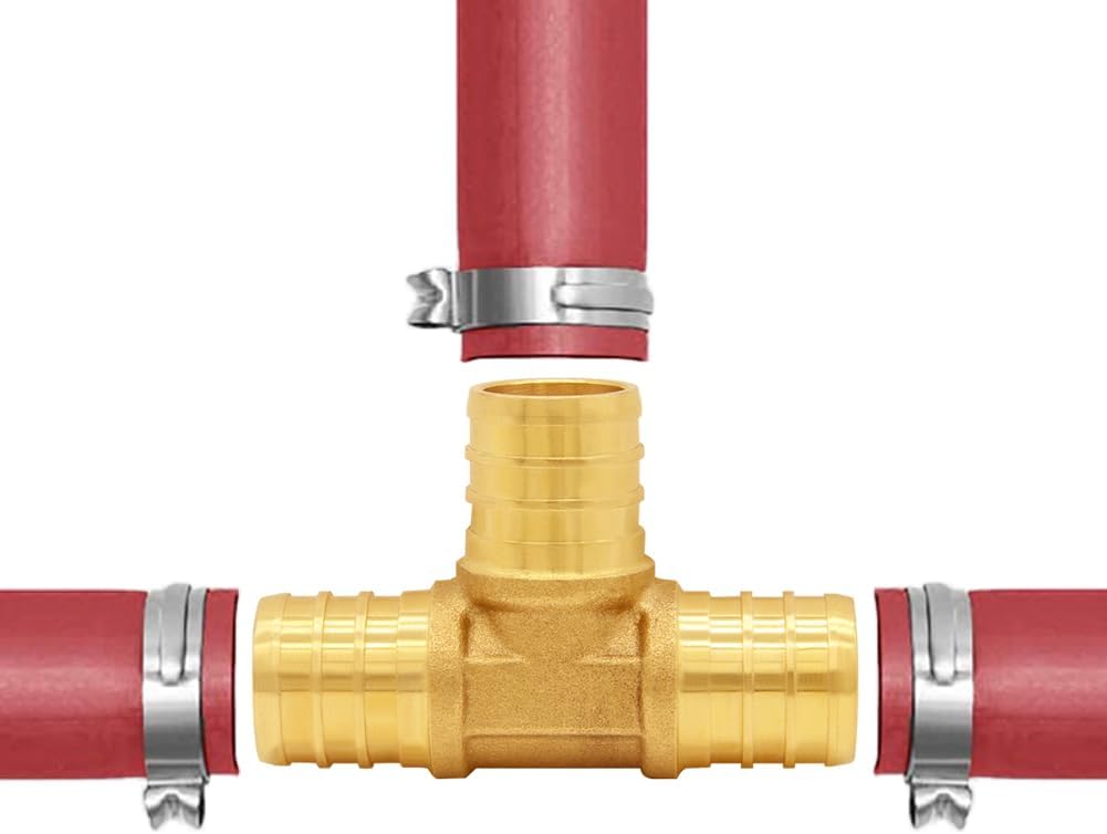 Uenede Brass 3/4 Inch PEX Tee Coupling, 10PCS